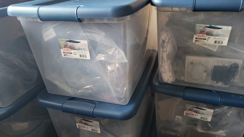 labeled storage totes for ebay inventory system